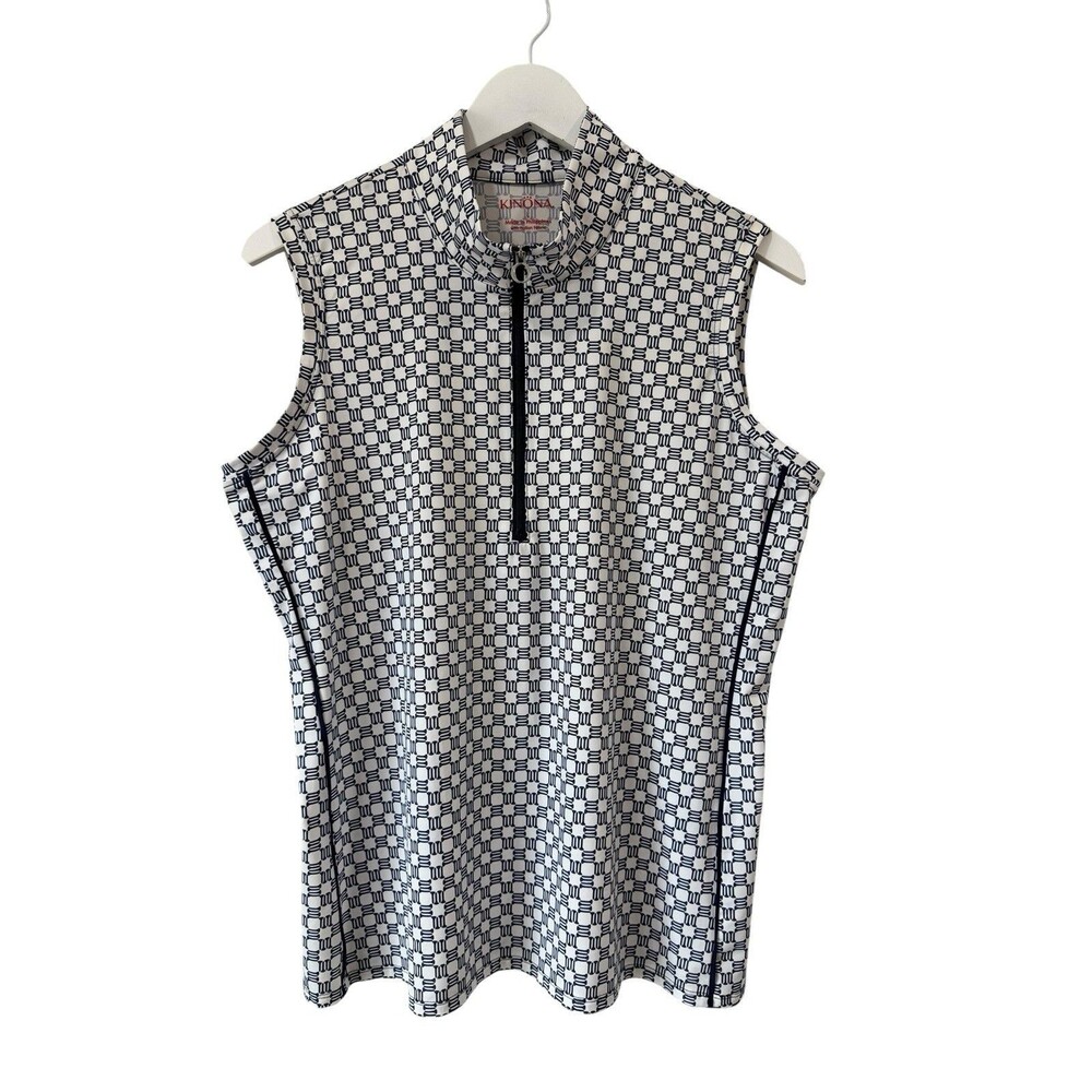Kinona Top Womens Large Royal Keep It Covered Half Zip Golf Tee Print PRISTINE